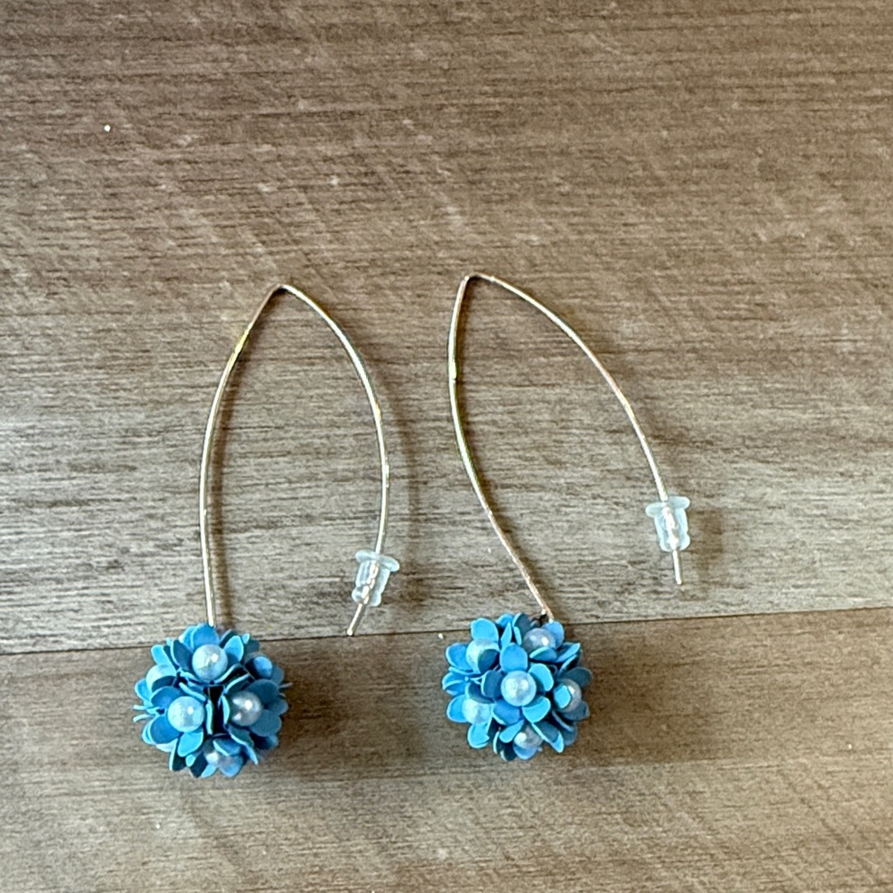 Blue Floral Cluster Drop Earrings - Women Jewelry